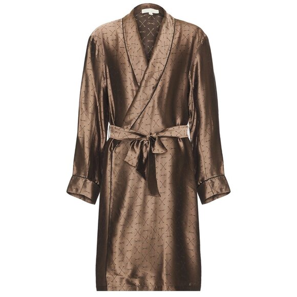fleur du mal Men's Jacquard Robe in Shroom Brown - Picture 2 of 5